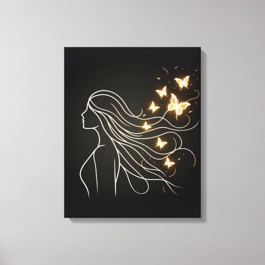 Feminine Line Art with Golden Butterflies Canvas キャンバスプリント (正面)