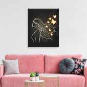 Feminine Line Art with Golden Butterflies Canvas キャンバスプリント (インサイチュ (リビング))