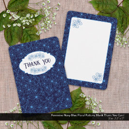 Feminine Navy Blue Floral Pattern, Blank サンキューカード