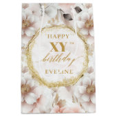 Feminine Pastel Pink Rustic Gold Birthday Gift Bag ミディアムペーパーバッグ (正面)