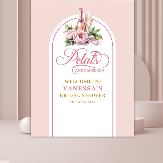Feminine petals and prosecco wedding shower banner タペストリー