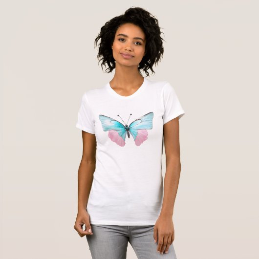 Feminine Pink and Aqua Butterfly Tシャツ (正面フル)