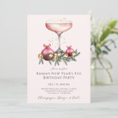 Feminine Pink Champagne New Years Eve Birthday  招待状 (スタンド正面)
