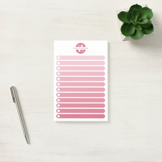 Feminine Pink Gradient Monogram To Do List ポストイット (オフィス)