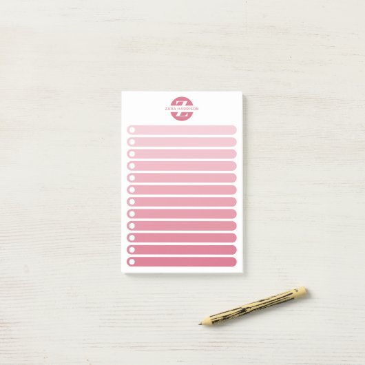 Feminine Pink Gradient Monogram To Do List ポストイット (デスク上)