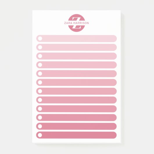Feminine Pink Gradient Monogram To Do List ポストイット (正面)