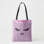 Feminine Pink Shoulder Tote with Lash Illustration トートバッグ (正面)