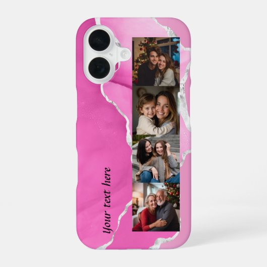 Feminine Pink & Silver Glitter Agate 4 photos iPhone 16ケース (裏面)