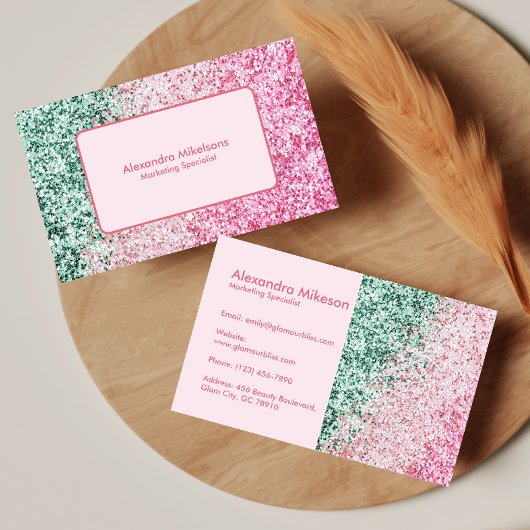 Feminine Pink Sparkle Business 名刺