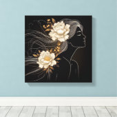 Feminine Profile with Butterflies in Flight キャンバスプリント (インサイチュ (ウッドフロア))