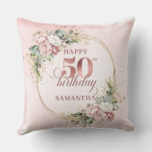 Feminine Rose Gold Floral 50th Birthday Pillow Gif クッション (裏面)