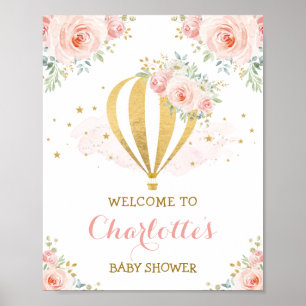 Feminine Watercolor Floral Hot Air Balloon Party ポスター