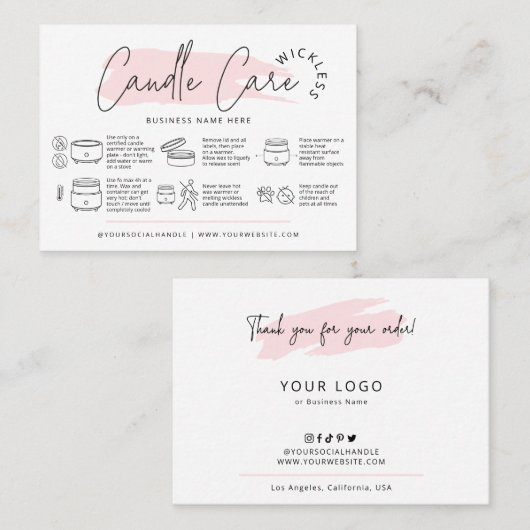 Feminine Wickless Candle Care Instructions Guide 名刺 (正面/裏面)