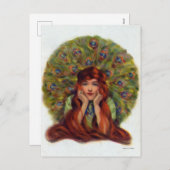 femme ancienne, plumes de paon, art nouveau シーズンポストカード (正面/裏面)