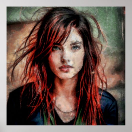 Femme aux cheveux rouges dans le vent ポスター (正面)