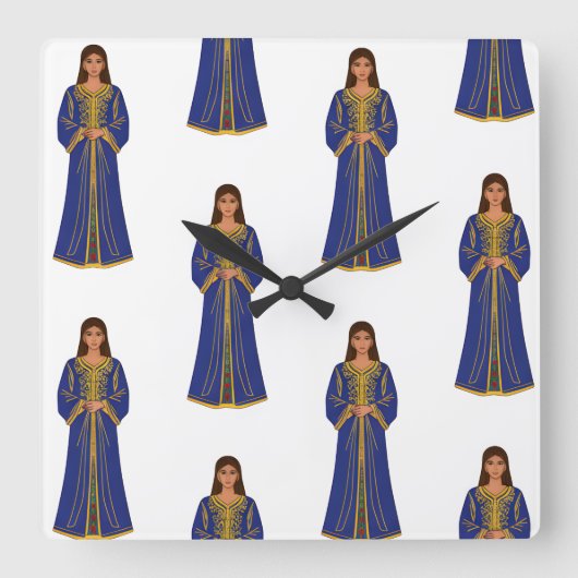 Femme marocaine en Motif Caftan スクエア壁時計 (正面)