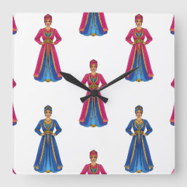Femme marocaine en Motif vestimentaire traditionne スクエア壁時計