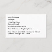 Fence Repair And Replacement 名刺 (裏面)