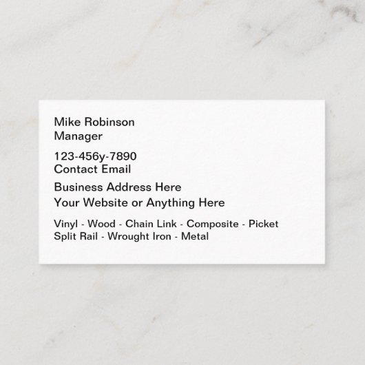 Fence Repair And Replacement 名刺 (裏面)