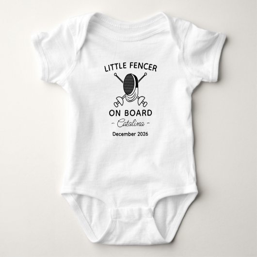 Fencing Baby Shower Little Fencer on Board Fencer ベビーボディスーツ (正面)