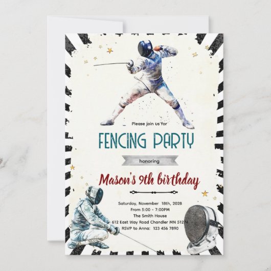 Fencing Birthday party Invitation 招待状 (正面)