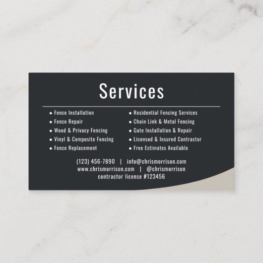 Fencing Fence Builder Repair Professional 名刺 (裏面)