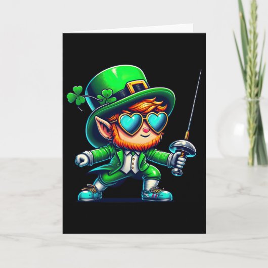 Fencing Leprechaun Kids Mens Womens St Patricks Da カード (正面)