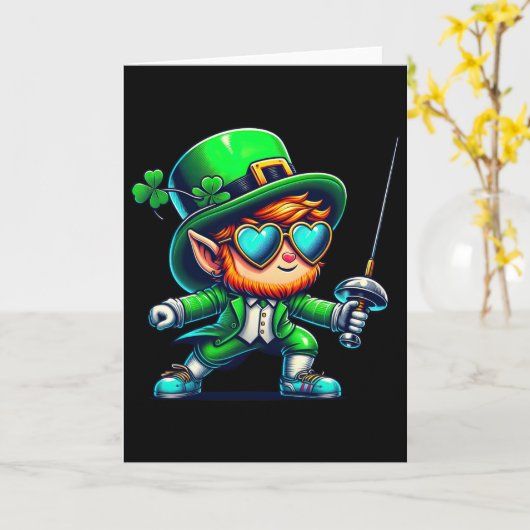 Fencing Leprechaun Kids Mens Womens St Patricks Da カード (黄色い花)