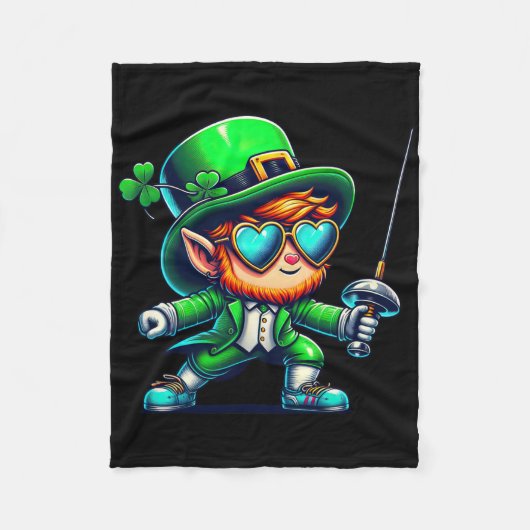Fencing Leprechaun Kids Mens Womens St Patricks Da フリースブランケット (正面)