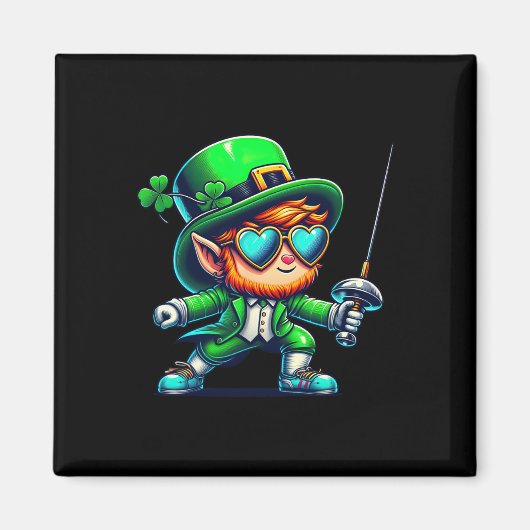 Fencing Leprechaun Kids Mens Womens St Patricks Da マグネット (正面)