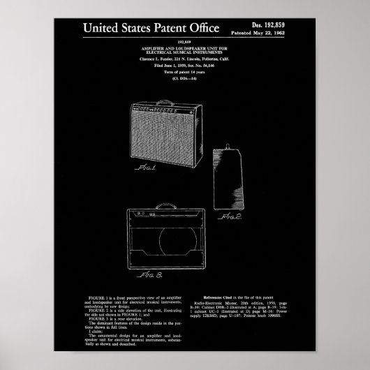 Fender Guitar Amplifier Patent Art ポスター (正面)