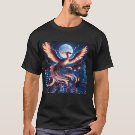 Fênix flamejante Camiseta Básica Preta Tシャツ (正面)