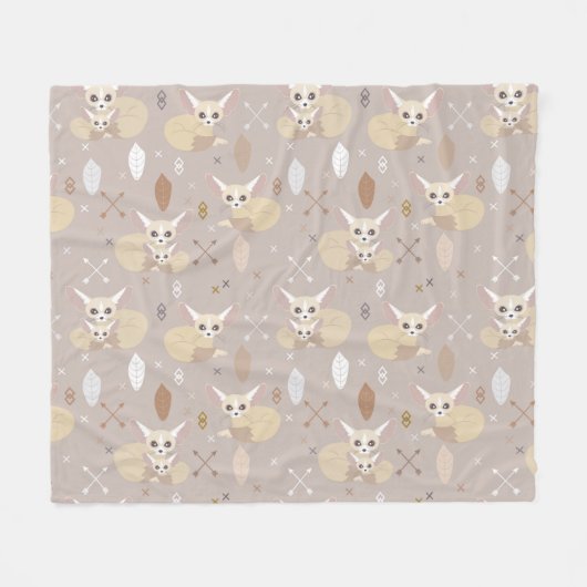 Fennecは矢および羽を孤色に変色させます フリースブランケット (正面(横))