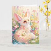 Fennecキツネが咲く草地で休む カード (黄色い花)
