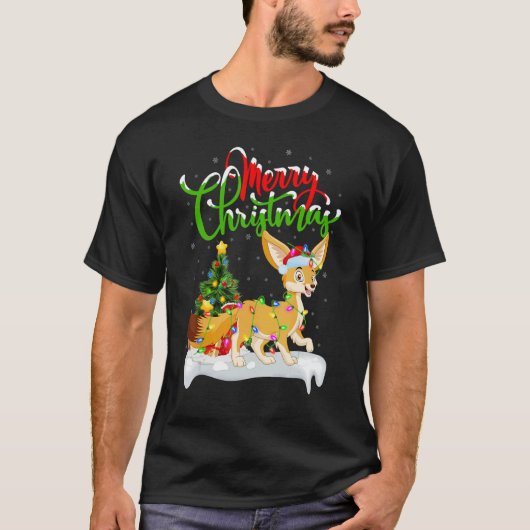 FennecキツネクリスマスデコレーションSanta FennecキツネChr Tシャツ (正面)