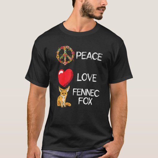 Fennecキツネラブピースハート統一動物Fennec Fo Tシャツ (正面)