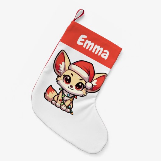 Fennecメリークリスマス冬の動物かわいいフェネックス スモールクリスマスストッキング (正面 (吊り時))