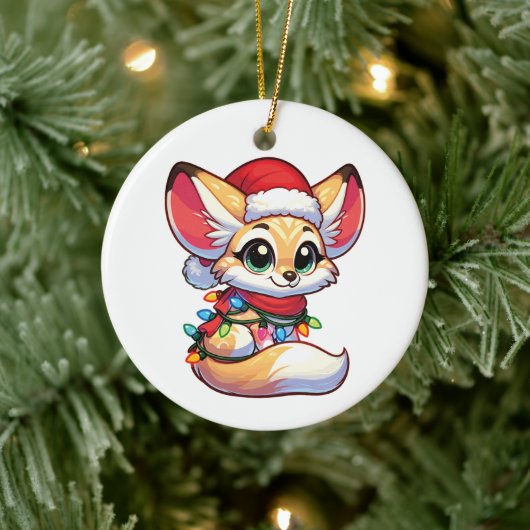 Fennecメリークリスマス冬の動物かわいいフェネックス セラミックオーナメント (ツリー)
