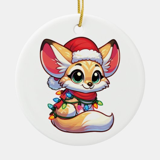 Fennecメリークリスマス冬の動物かわいいフェネックス セラミックオーナメント (正面)