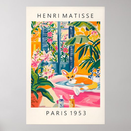 Fennec Fox in Bathtub Art Print Matisse Style ポスター (正面)