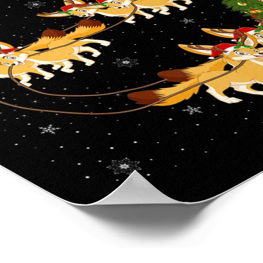 Fennec Fox Santa Sleigh Flying Funny Magical Chris ポスター (角)