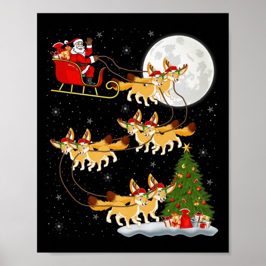 Fennec Fox Santa Sleigh Flying Funny Magical Chris ポスター (正面)