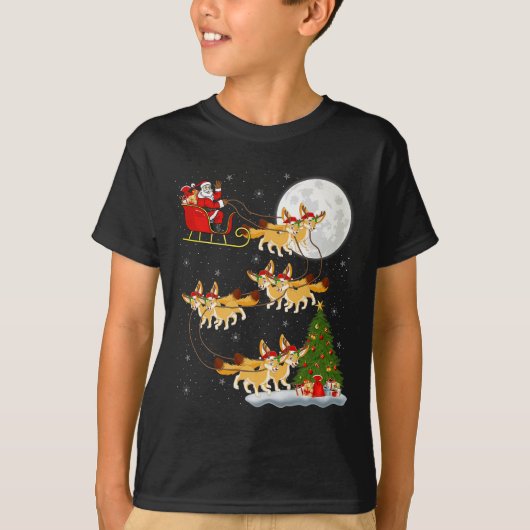 Fennec Fox Santa Sleigh Flying Funny Magical Chris Tシャツ (正面)