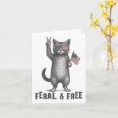 Feral & Free Cat おもしろい Of 7月4日 カード (黄色い花)