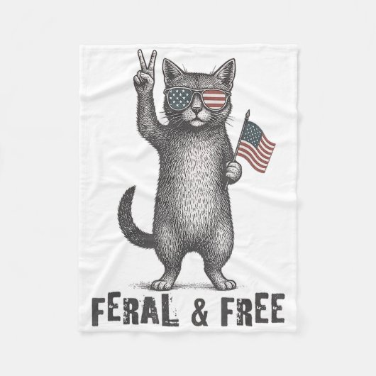 Feral & Free Cat おもしろい Of 7月4日 フリースブランケット (正面)