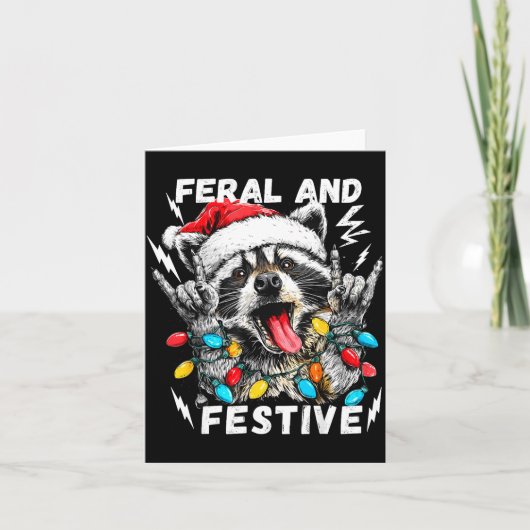 Feral And Festive Funny Christmas Rocker Raccoon S カード (正面)