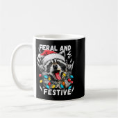 Feral And Festive Funny Christmas Rocker Raccoon S コーヒーマグカップ (左)