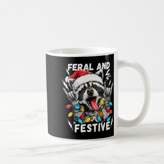 Feral And Festive Funny Christmas Rocker Raccoon S コーヒーマグカップ (右)