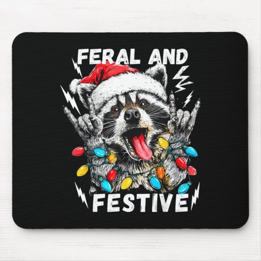 Feral And Festive Funny Christmas Rocker Raccoon S マウスパッド (正面)