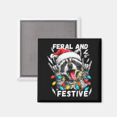 Feral And Festive Funny Christmas Rocker Raccoon S マグネット (正面/裏面)